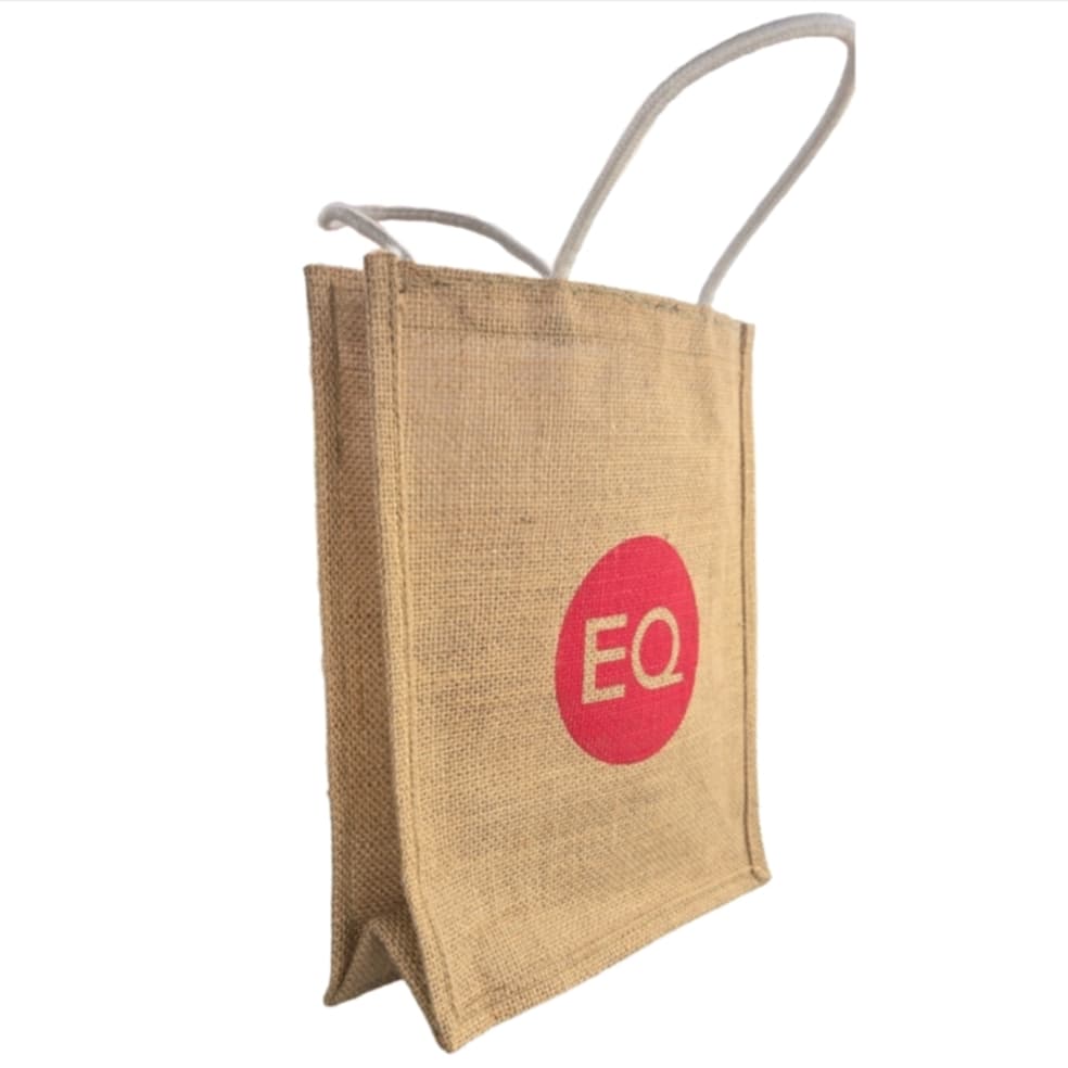 Vintage style MicRic jute cotton tote bag with large pocket, perfect for shopping and casual use.