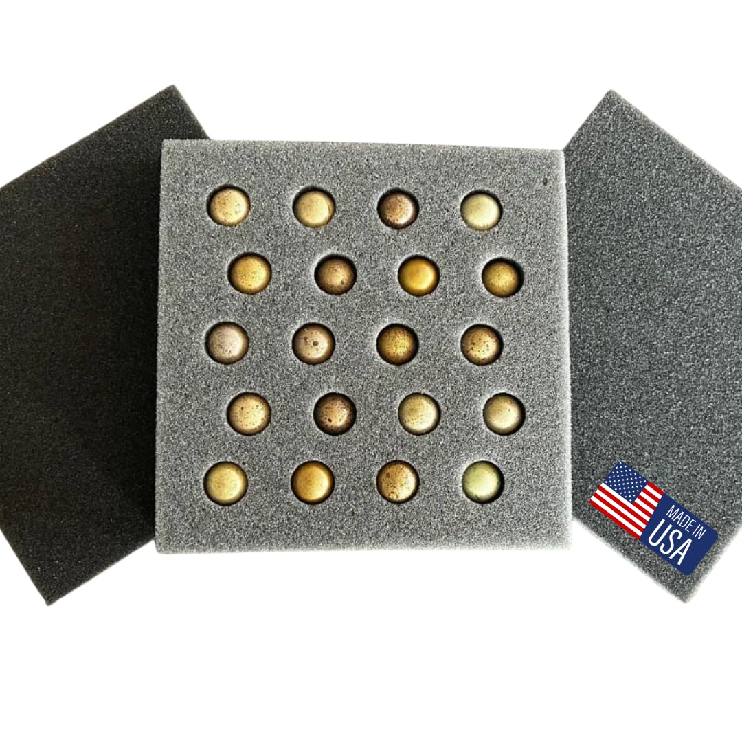 Button quail egg foam shipper with 20 holes, designed by Quailz.com for safe transport of 10 button quail eggs.