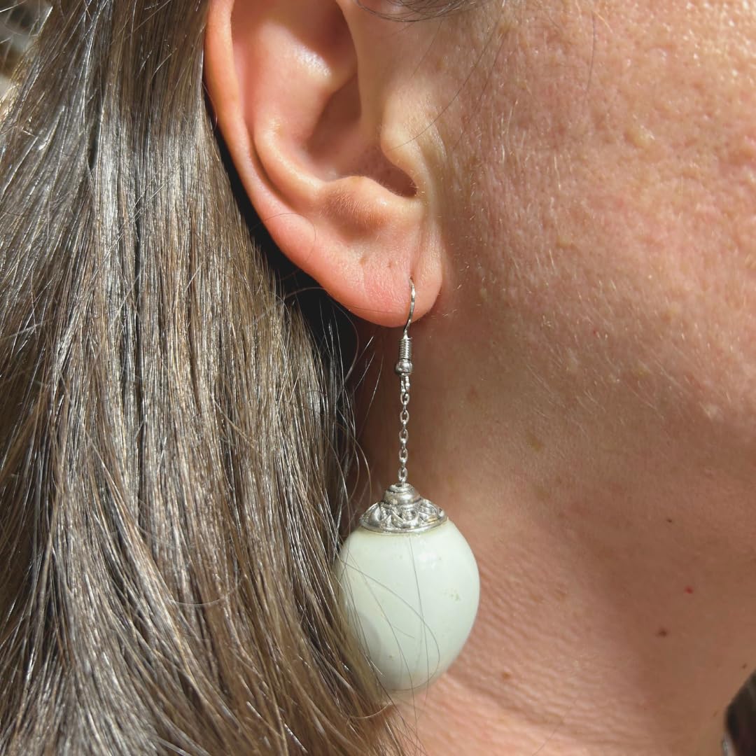 Celadon quail egg earrings from Quailkeeper by Quailz.com, featuring natural quail eggs with elegant green glaze design.