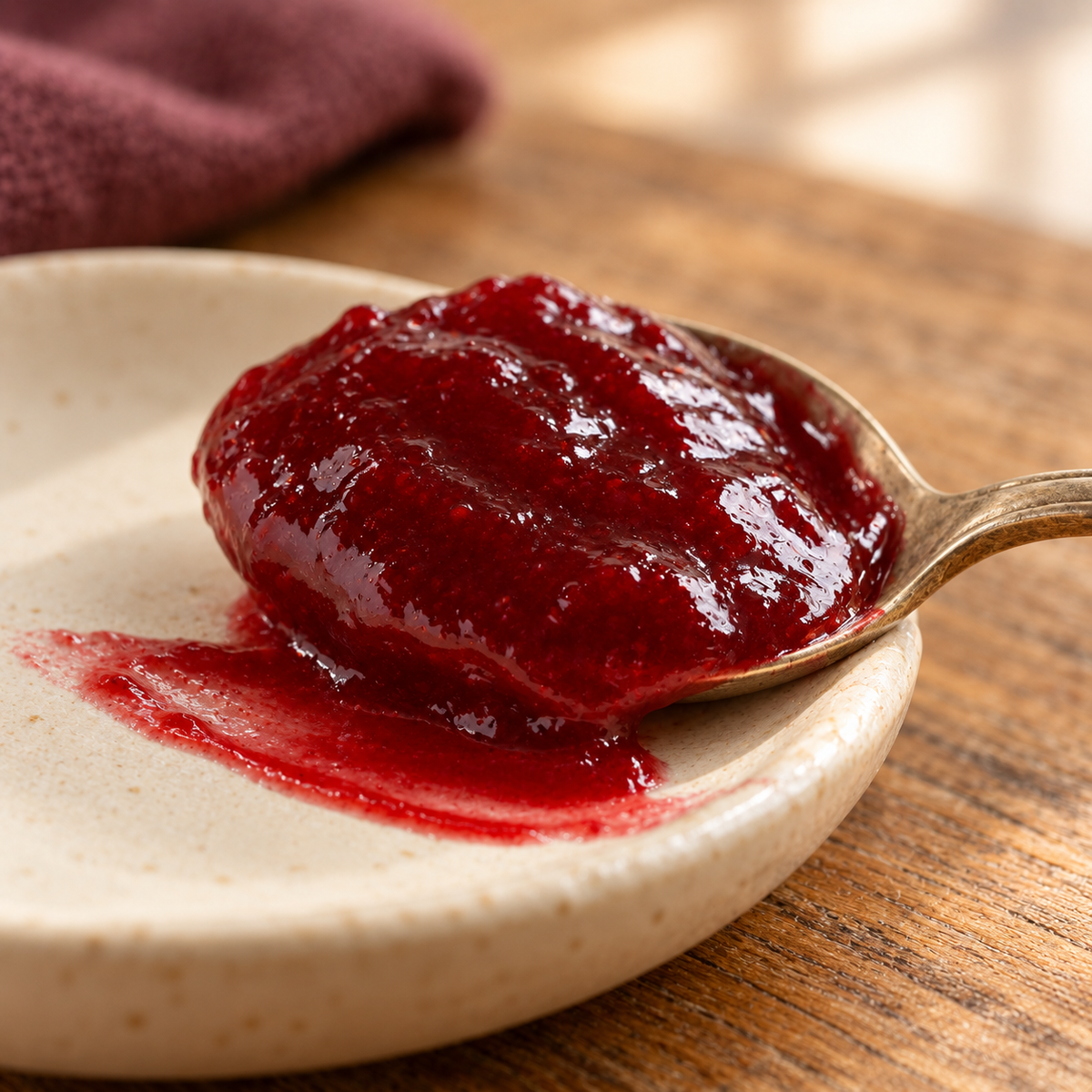 Canned Amish Country Store Red Raspberry Seedless Jam jar with textured label and red jam visible inside.