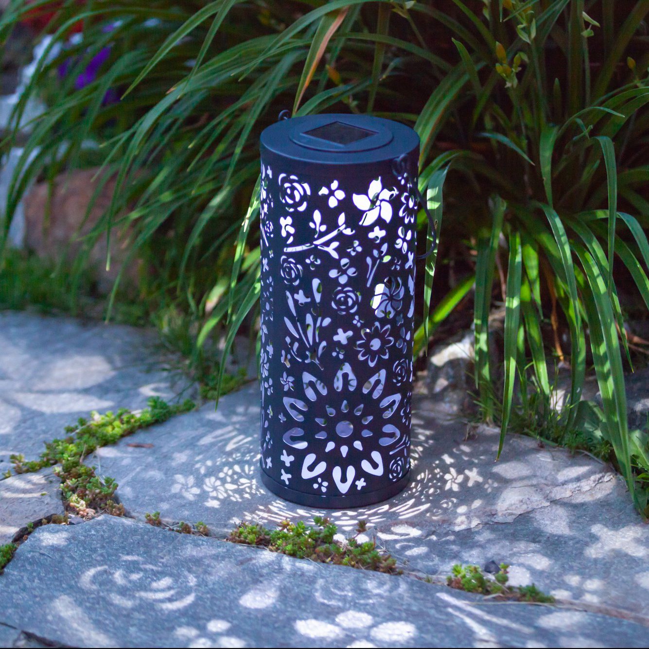 Bloom Punched Metal Solar Lantern - Midnight Blue - Blessings Grow Meadows