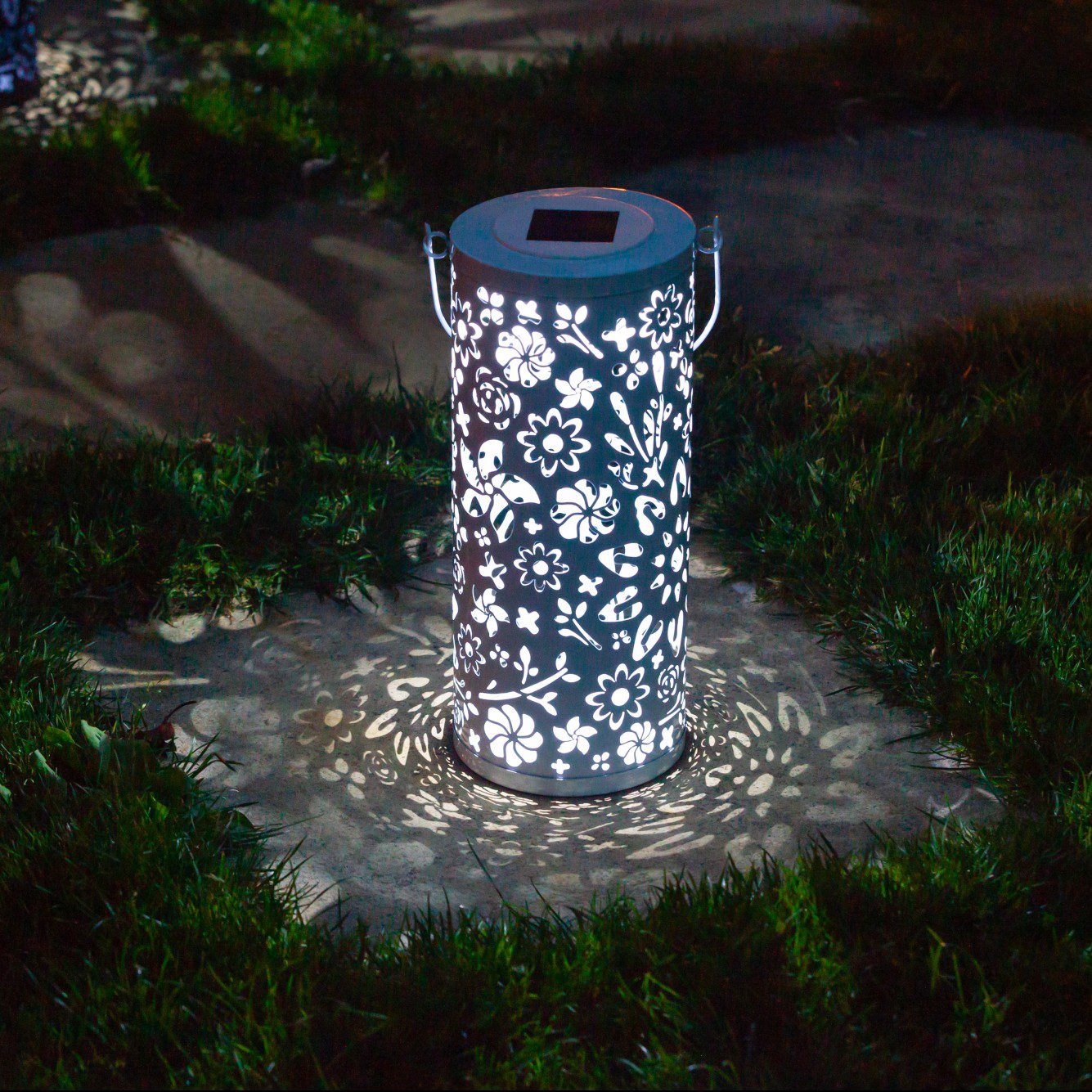 Bloom Punched Metal Solar Lantern - White - Blessings Grow Meadows