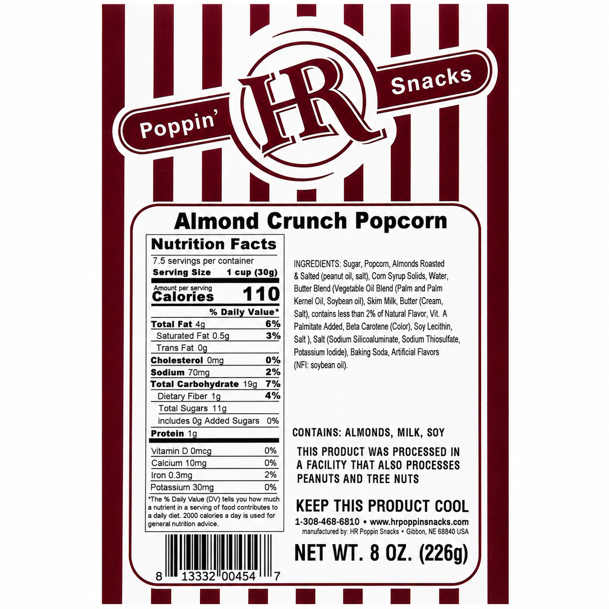 Almond Crunch Popcorn | 8 oz | HR Poppin' Snacks