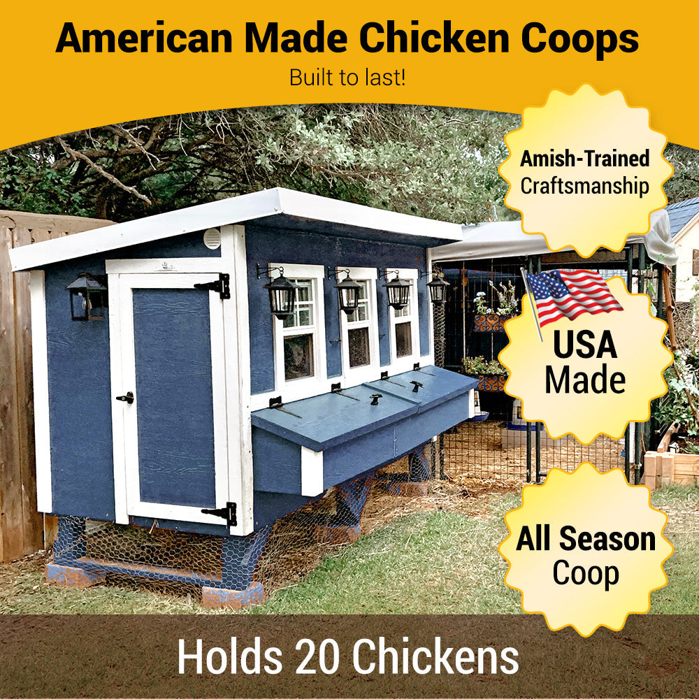 OverEZ XL chicken coop for up to 20 chickens, featuring sturdy wood construction and spacious design for outdoor poultry housing.