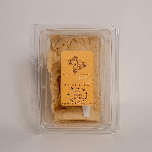 Creamy honey fudge from Aquidneck Honey, showcasing golden-brown squares with a smooth, rich texture.
