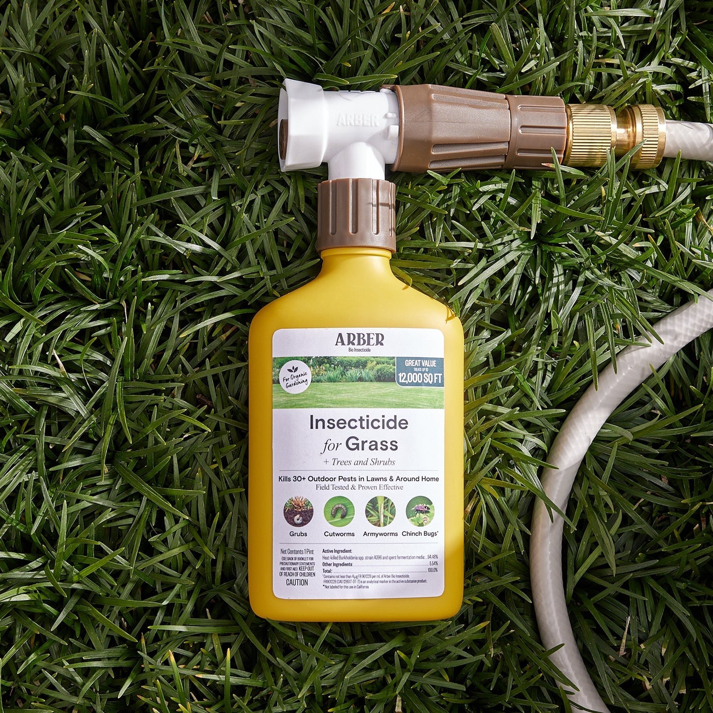 Organic insecticide spray by Arber for protecting grass, trees, and shrubs from pests and insect damage.