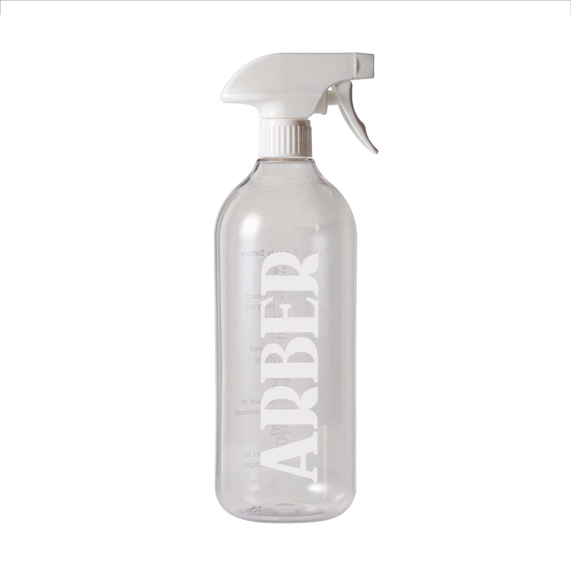 Arber spray bottle with clear plastic body and adjustable nozzle, ideal for household cleaning or gardening use