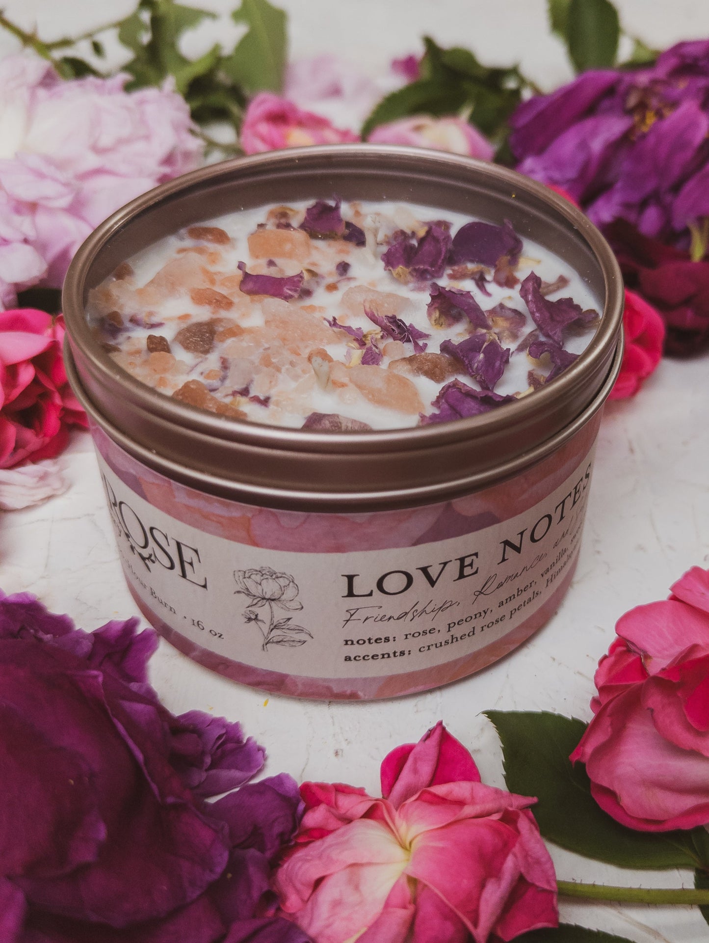 LOVE NOTES Rose  Pink Salt Candle - Blessings Grow Meadows -