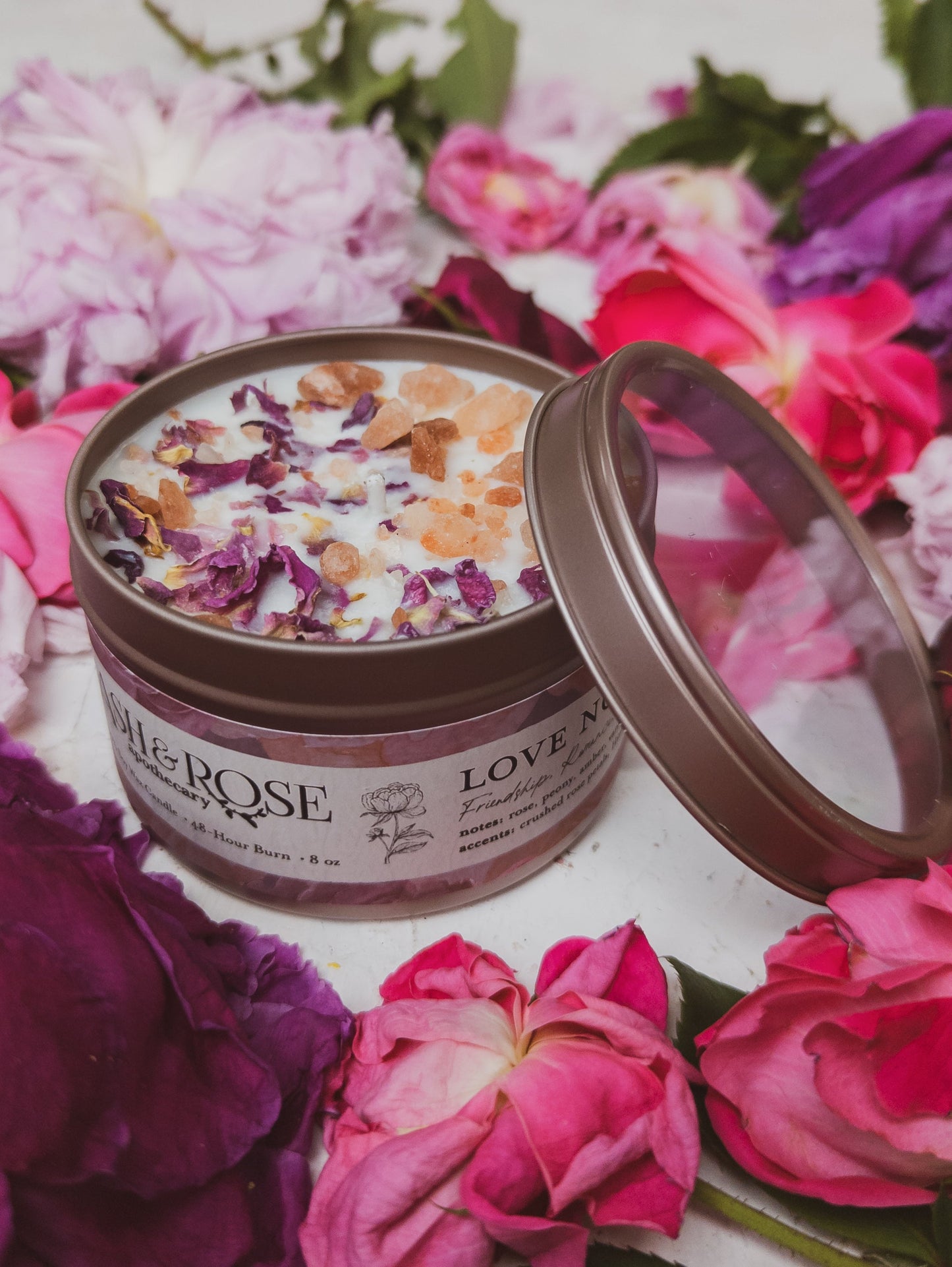 LOVE NOTES Rose  Pink Salt Candle - Blessings Grow Meadows -
