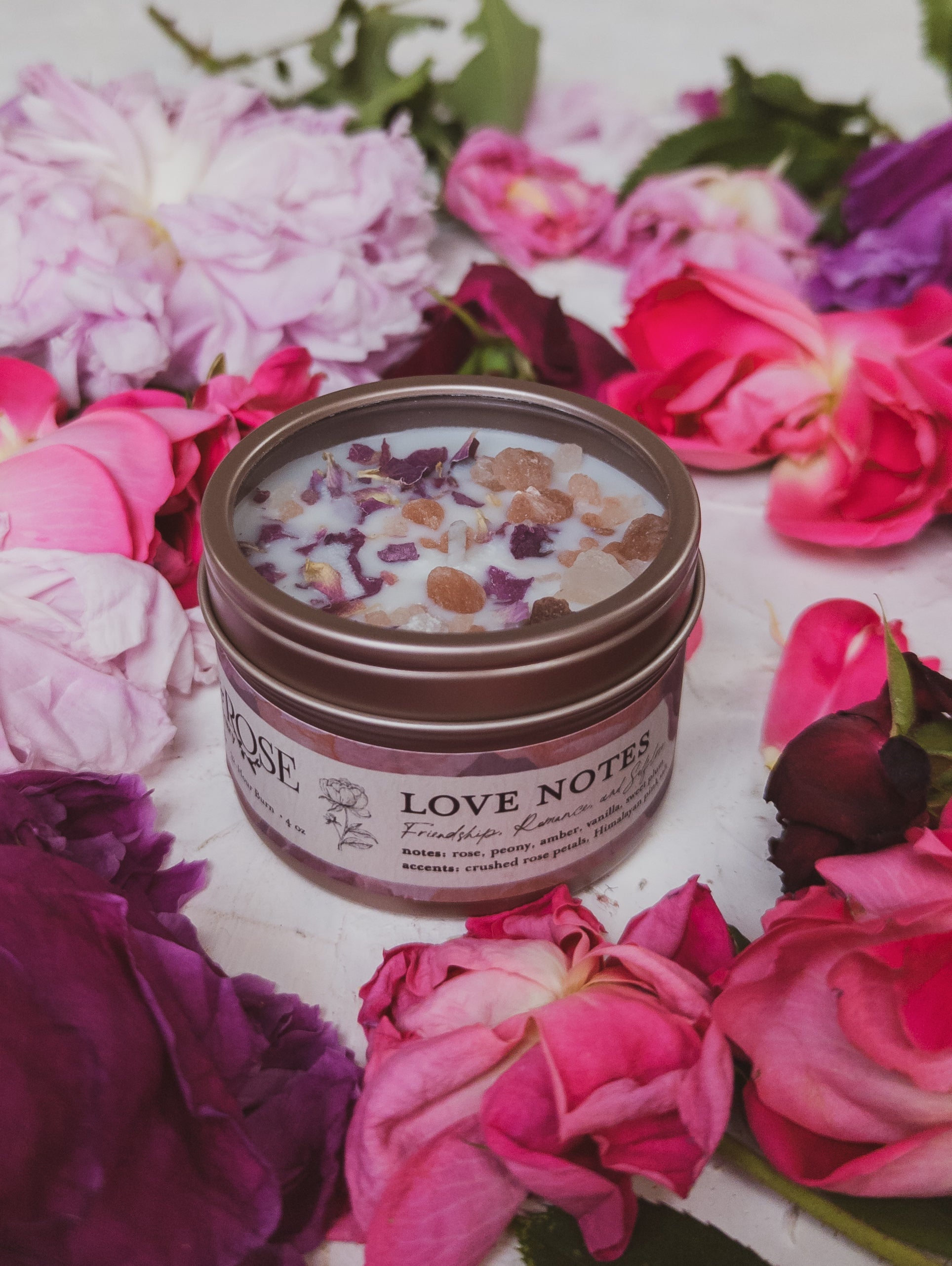 LOVE NOTES Rose  Pink Salt Candle - Blessings Grow Meadows -