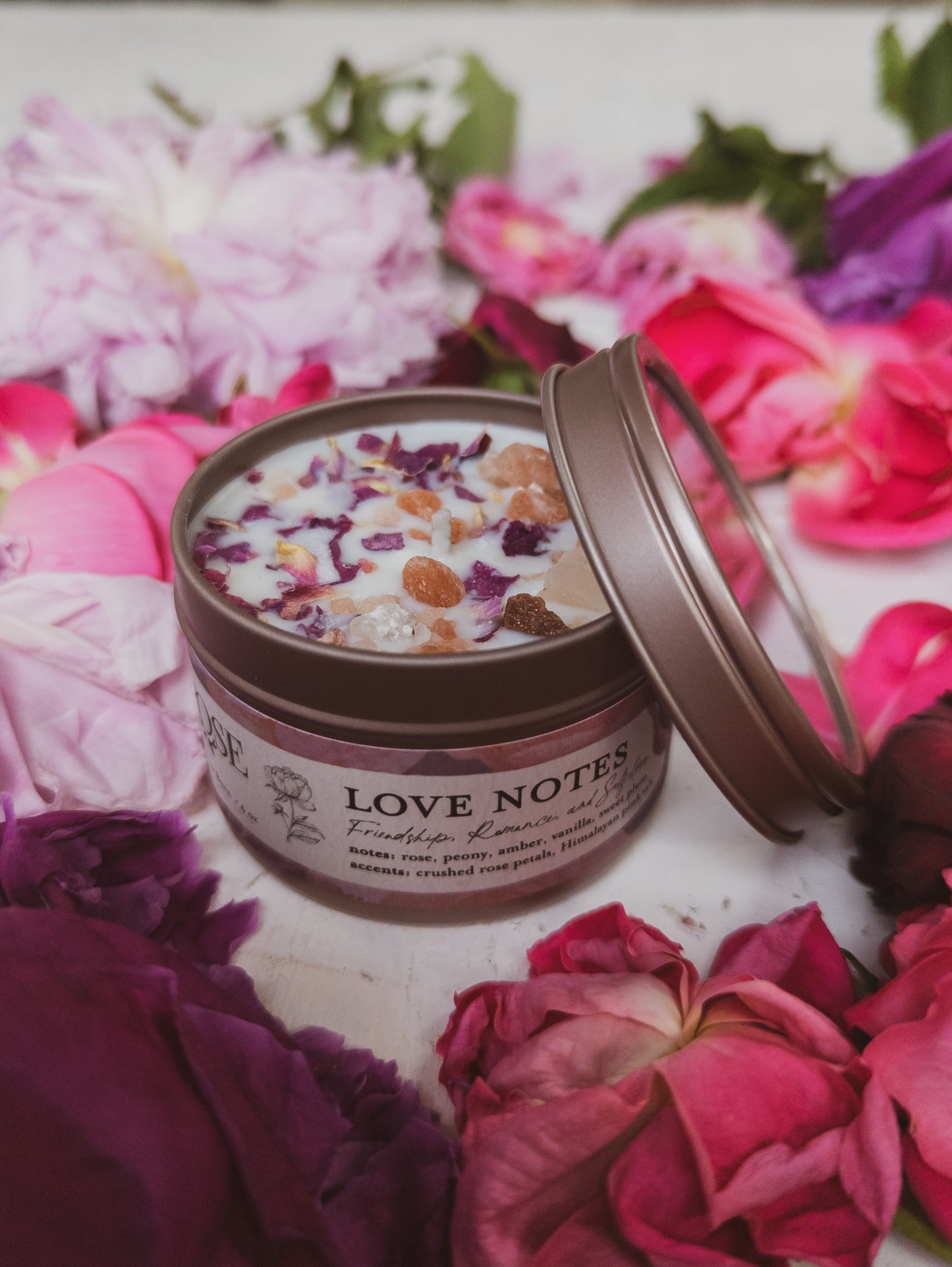 LOVE NOTES Rose  Pink Salt Candle - Blessings Grow Meadows -