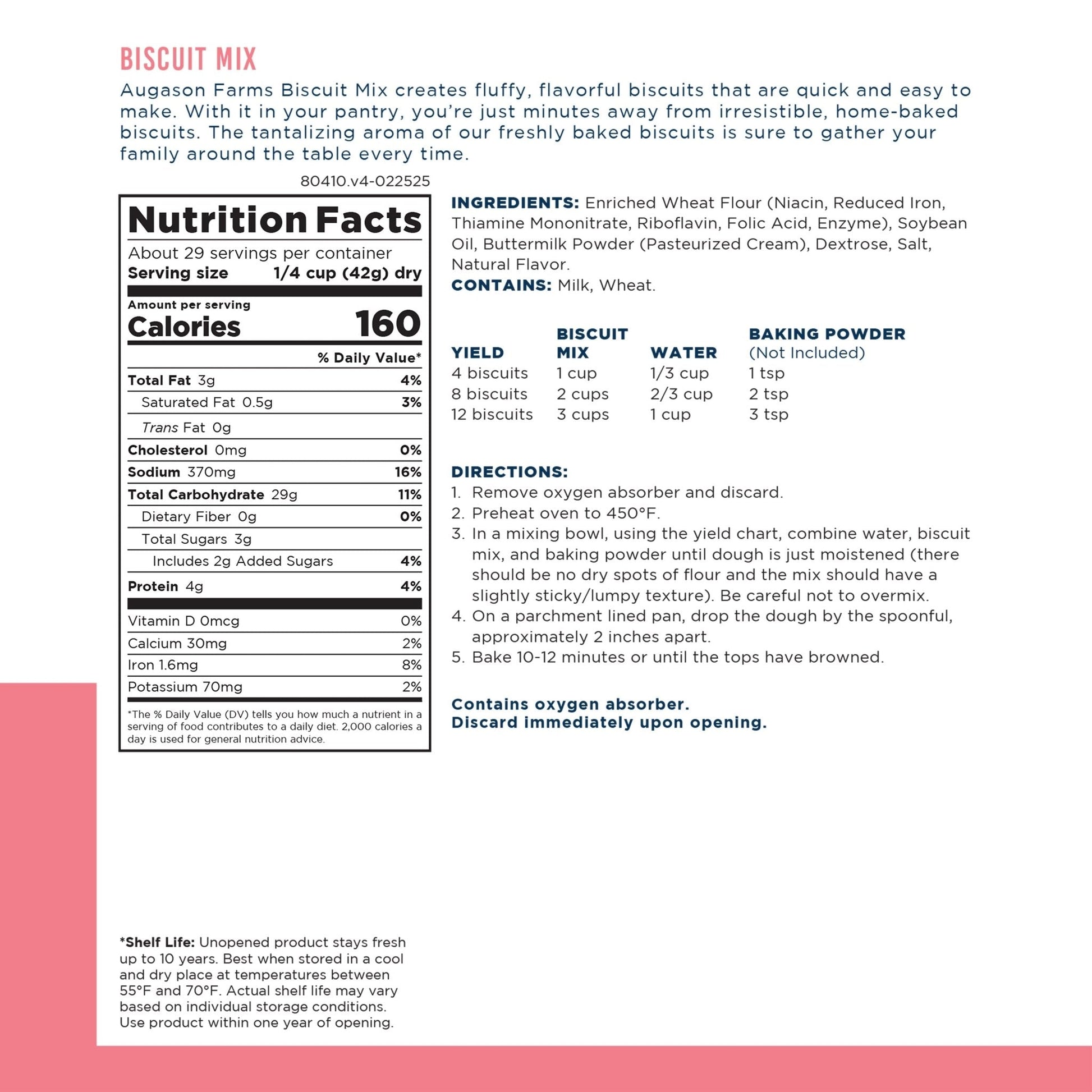 Can of Augason Farms buttermilk biscuit mix with 29 servings, canned food for baking and cooking.