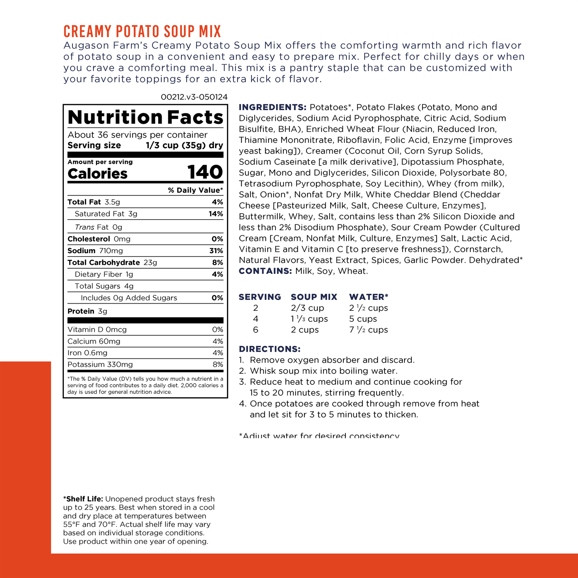 Canned Creamy Potato Soup Mix by Augason Farms in a 36-serving can, showcasing the label and can design.