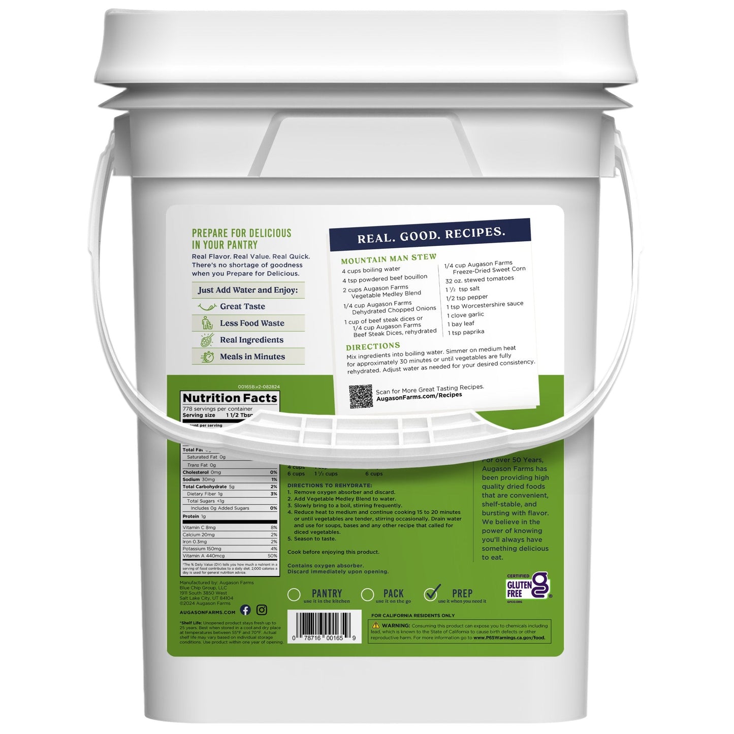 Vegetable Medley Blend 4 Gallon Pail, 778 Servings - Blessings Grow Meadows