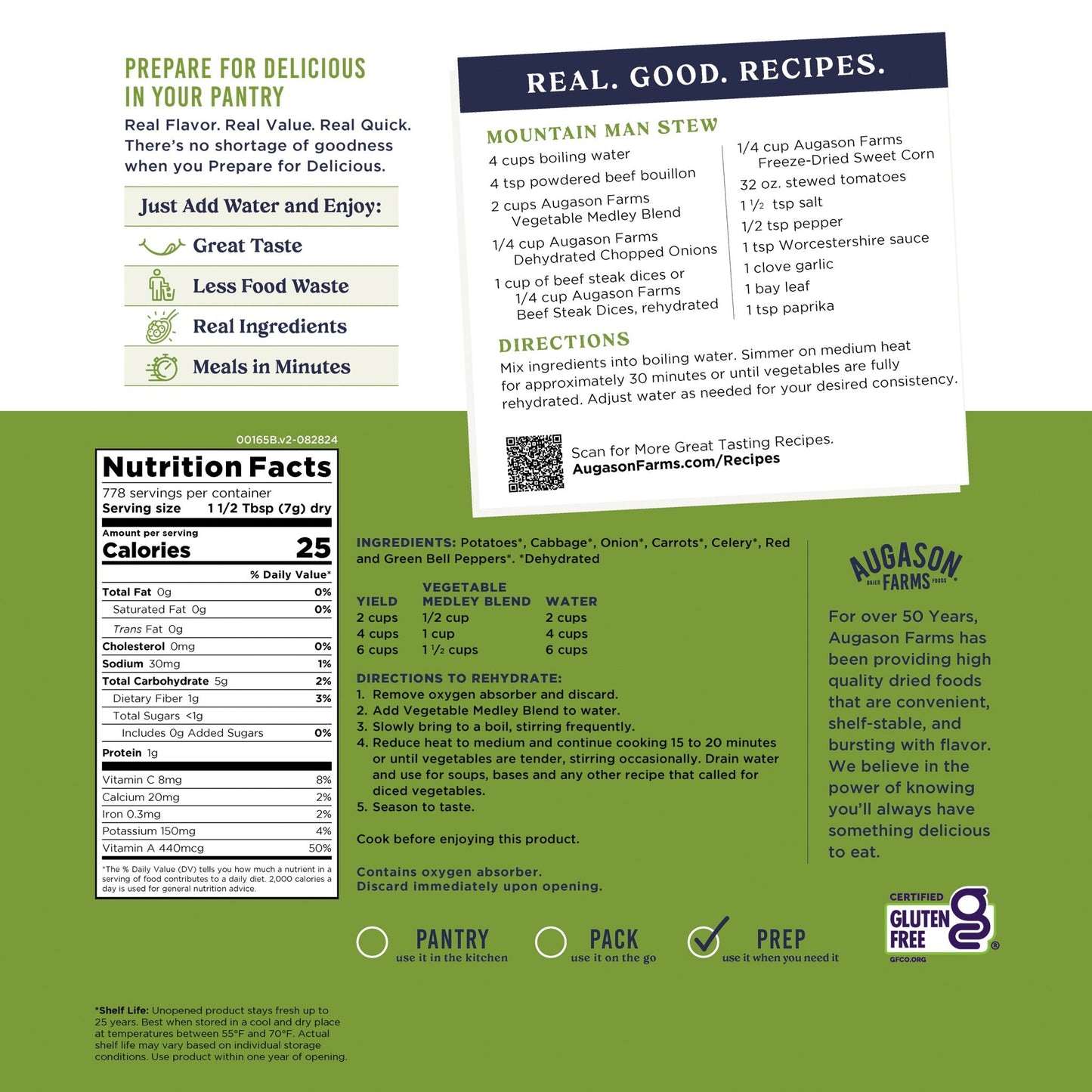 Vegetable Medley Blend 4 Gallon Pail, 778 Servings - Blessings Grow Meadows