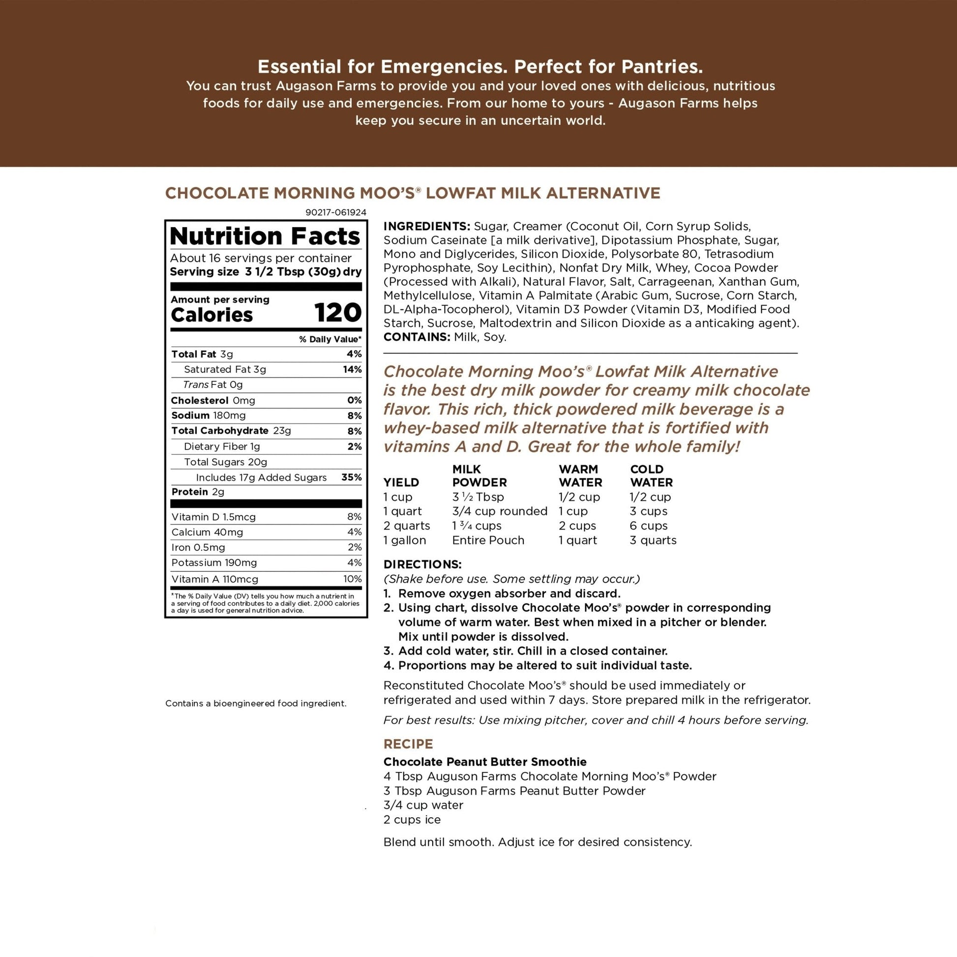 Chocolate Morning Moo's Milk Alternative Pouch, 16 Servings - Blessings Grow Meadows