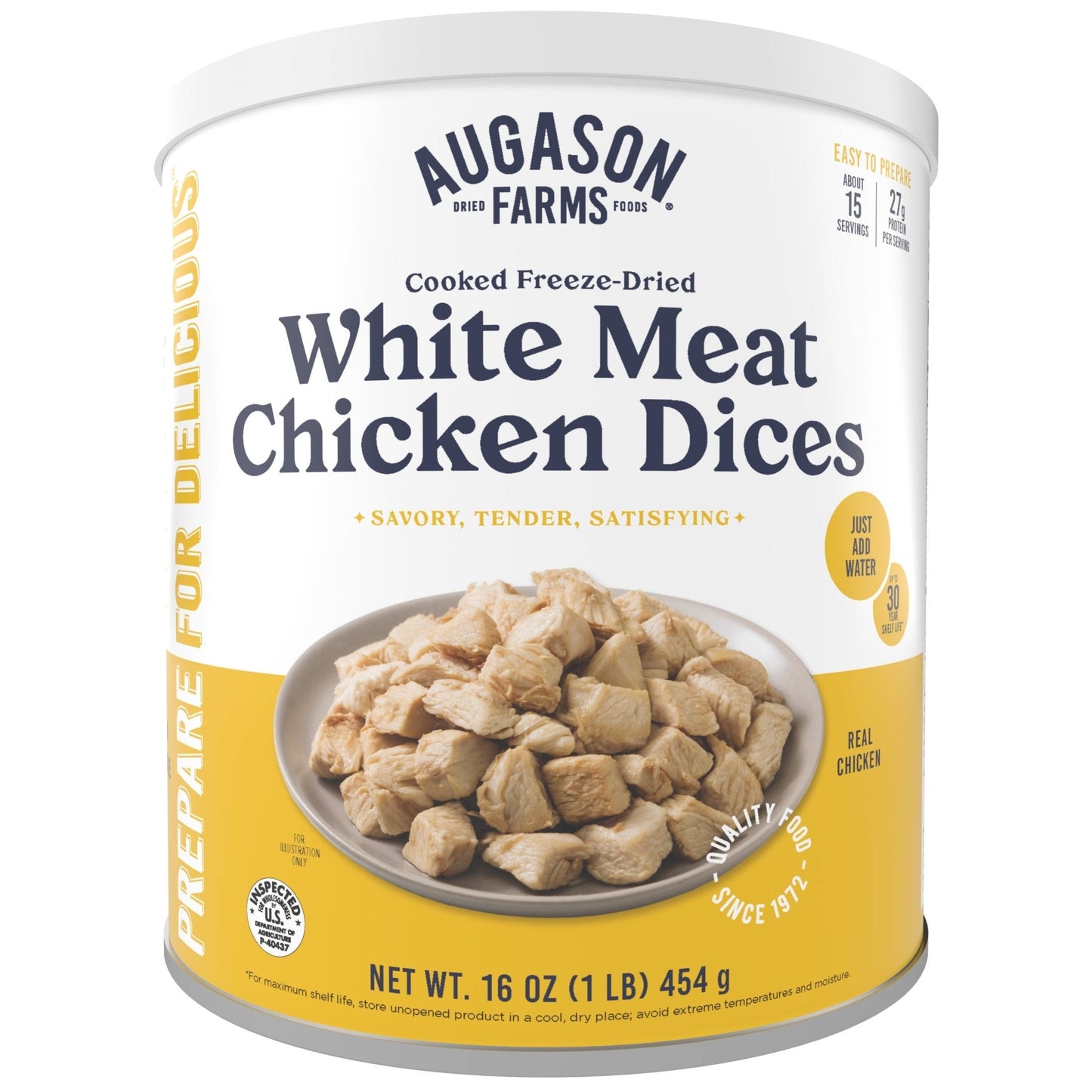 Cooked Freeze Dried White Meat Chicken Dices Can, 15 Servings - Blessings Grow Meadows
