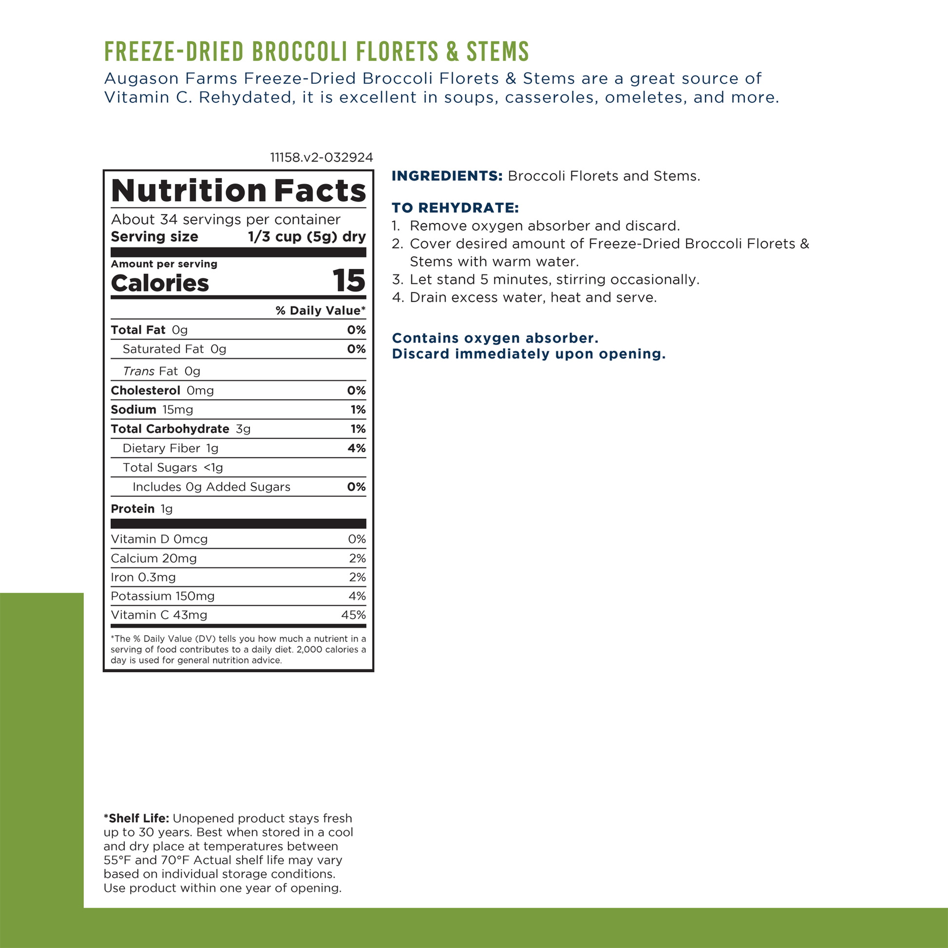 Freeze Dried Broccoli Florets and Stems Can, 34 Servings - Blessings Grow Meadows
