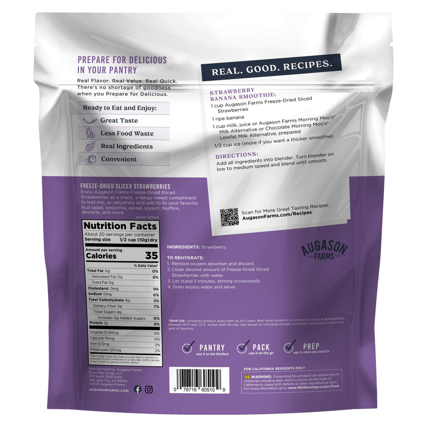 Freeze Dried Sliced Strawberries Family Size Pouch, 20 Servings - Blessings Grow Meadows