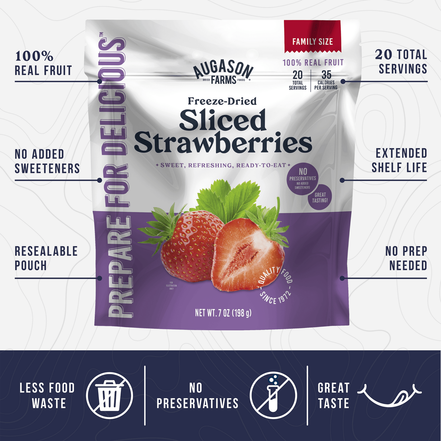 Freeze Dried Sliced Strawberries Family Size Pouch, 20 Servings - Blessings Grow Meadows