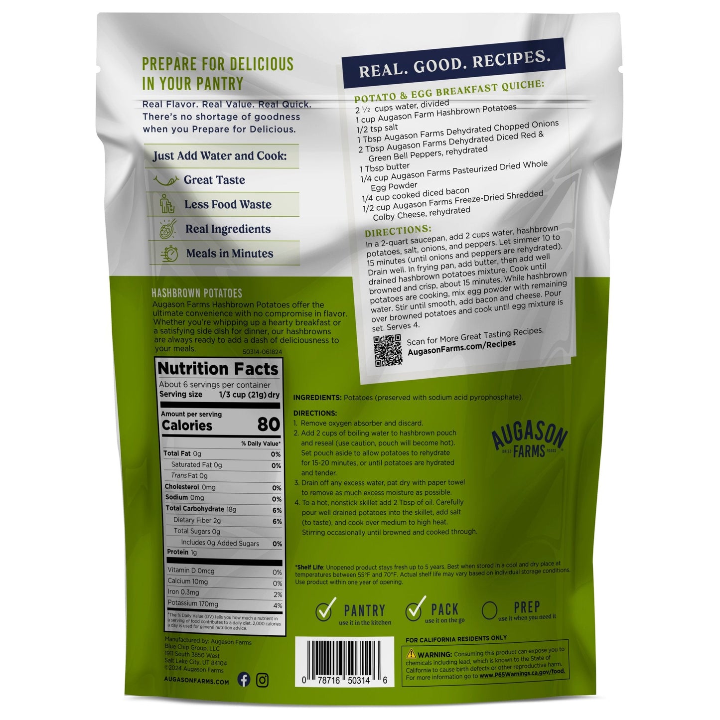 Hashbrown Potatoes Pouch, 6 Servings - Blessings Grow Meadows