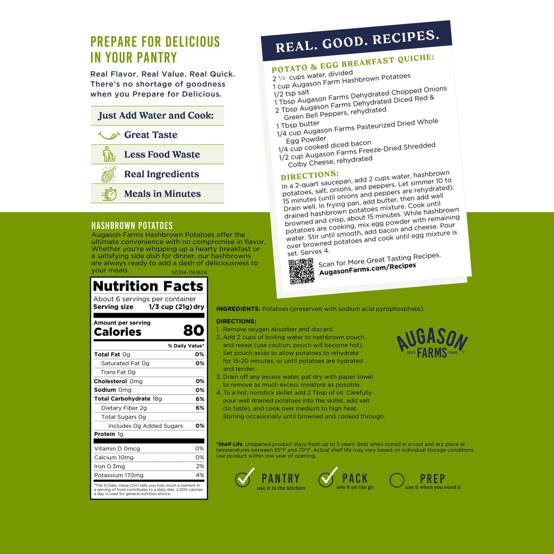 Hashbrown Potatoes Pouch, 6 Servings - Blessings Grow Meadows