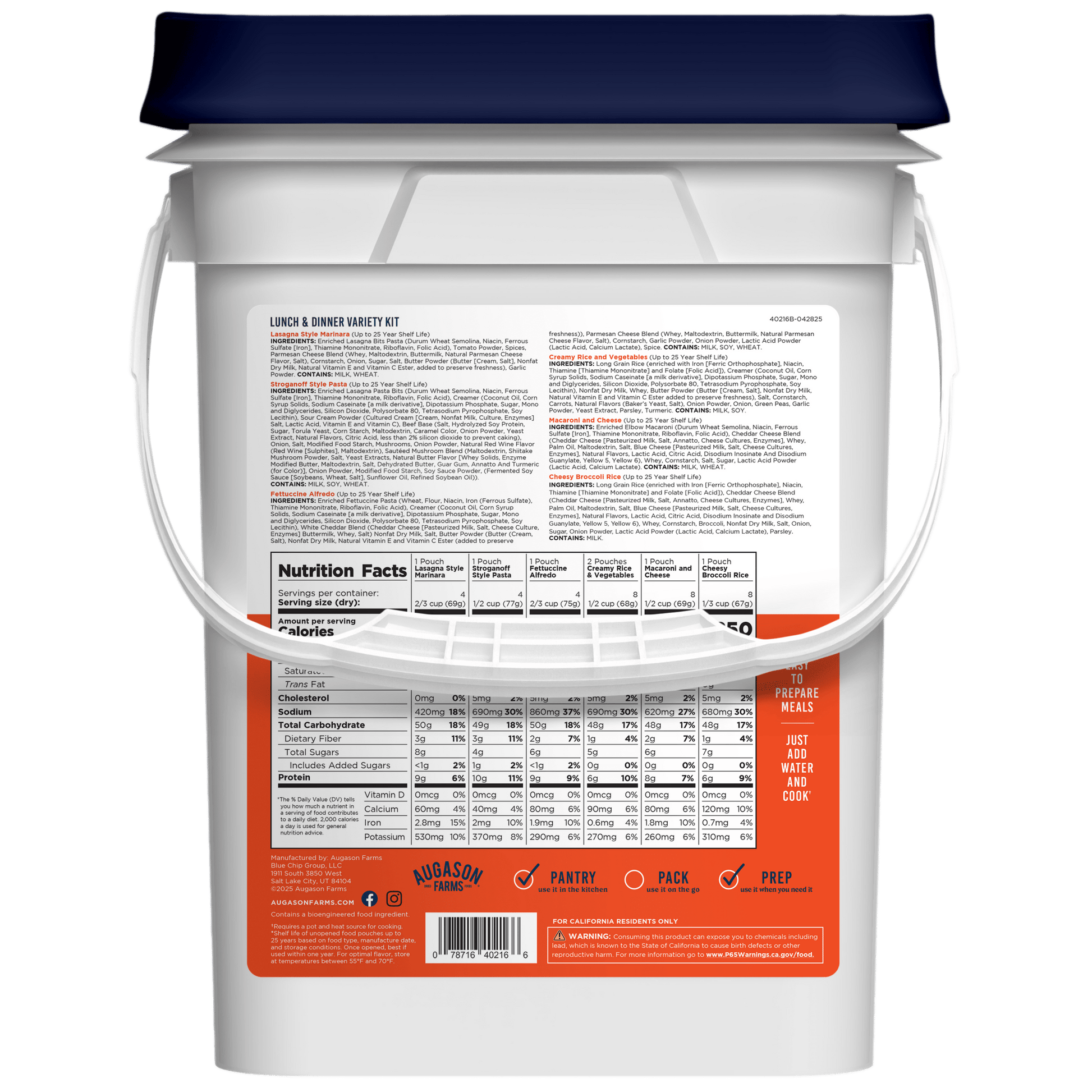 Lunch and Dinner Variety Pail, 122 Servings - Blessings Grow Meadows