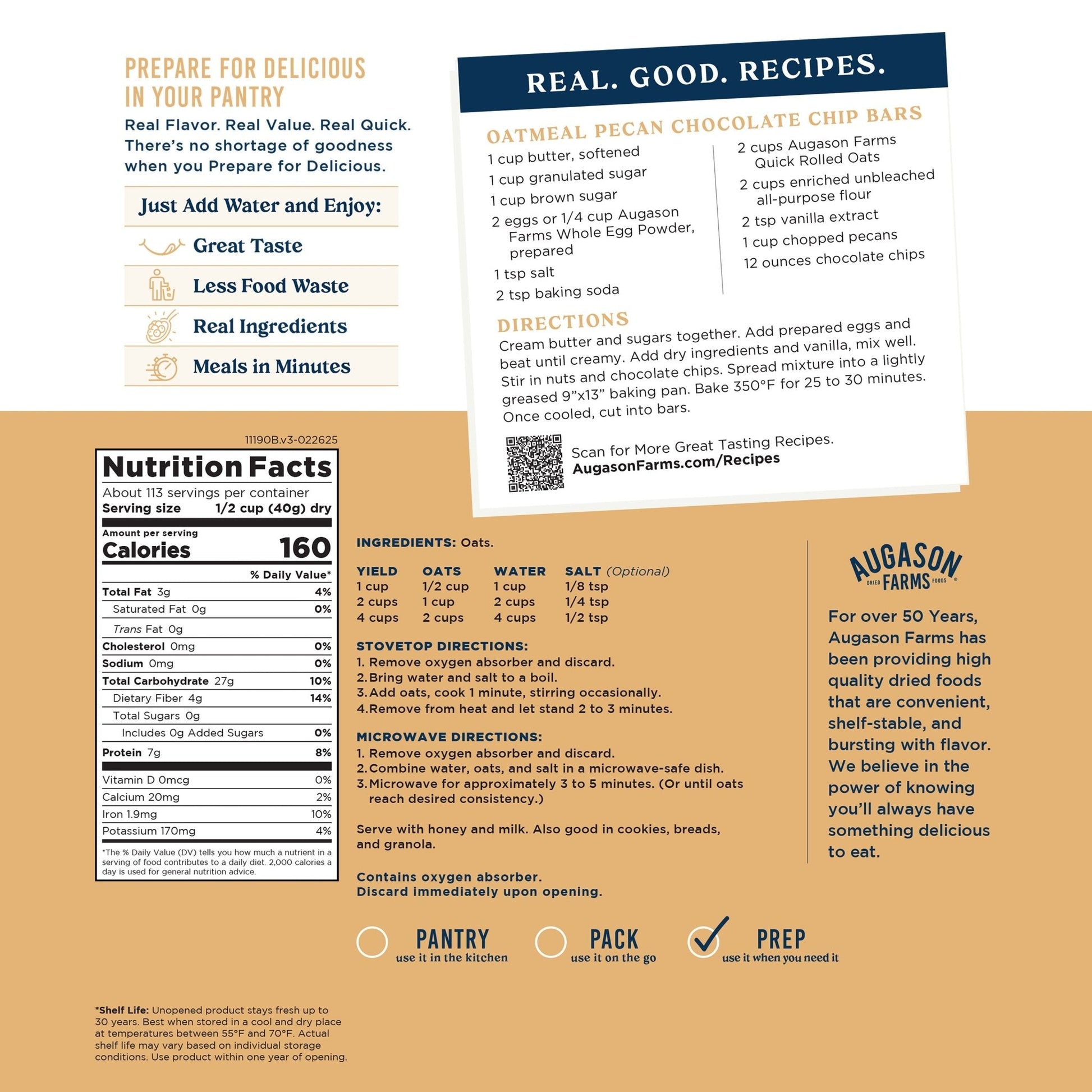 Quick Oats 4 Gallon Pail, 113 Servings - Blessings Grow Meadows