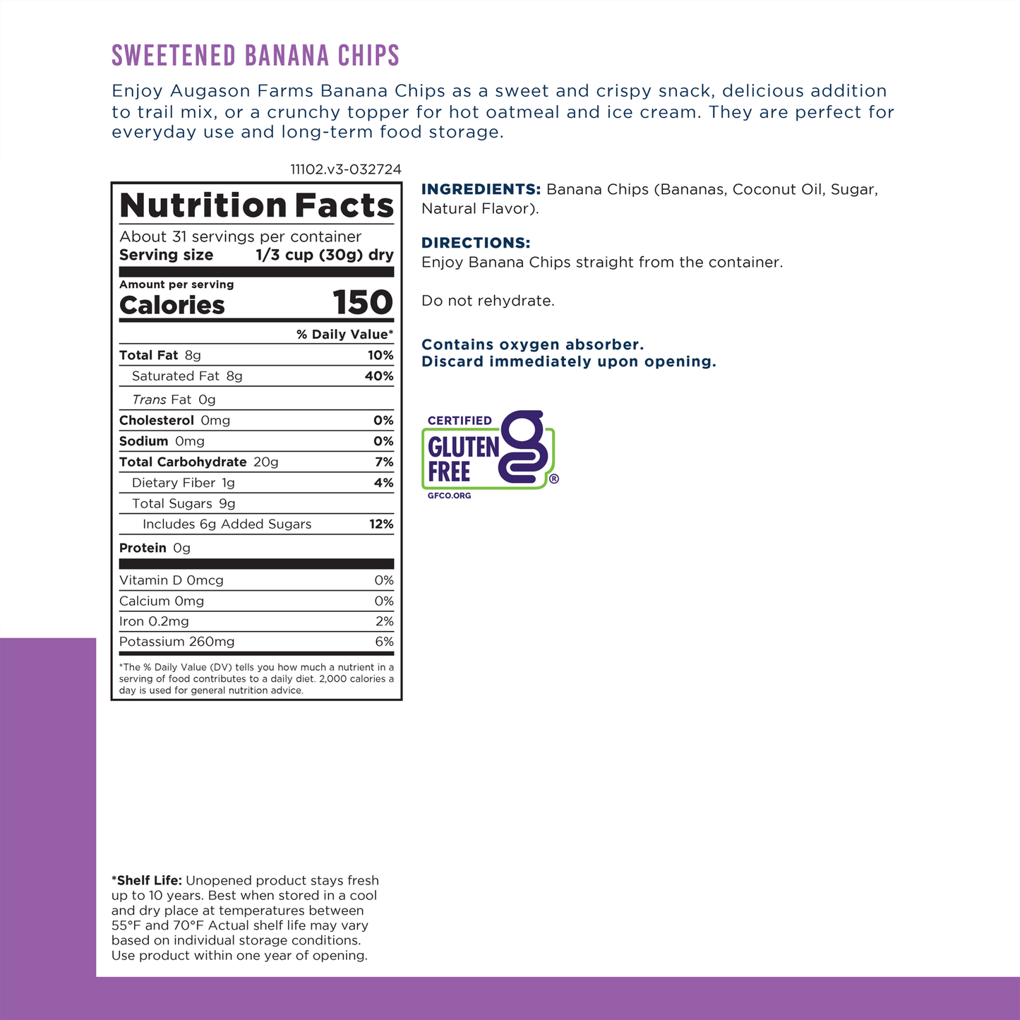 Sweetened Banana Chips Can, 31 Servings - Blessings Grow Meadows