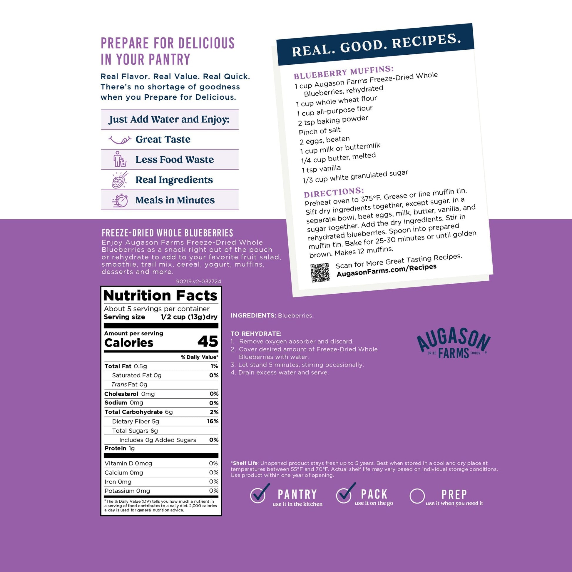 Freeze Dried Whole Blueberries Pouch, 5 Servings - Blessings Grow Meadows