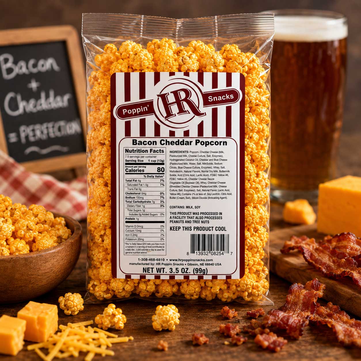 Bacon Cheddar Popcorn | 3.5 oz | HR Poppin' Snacks