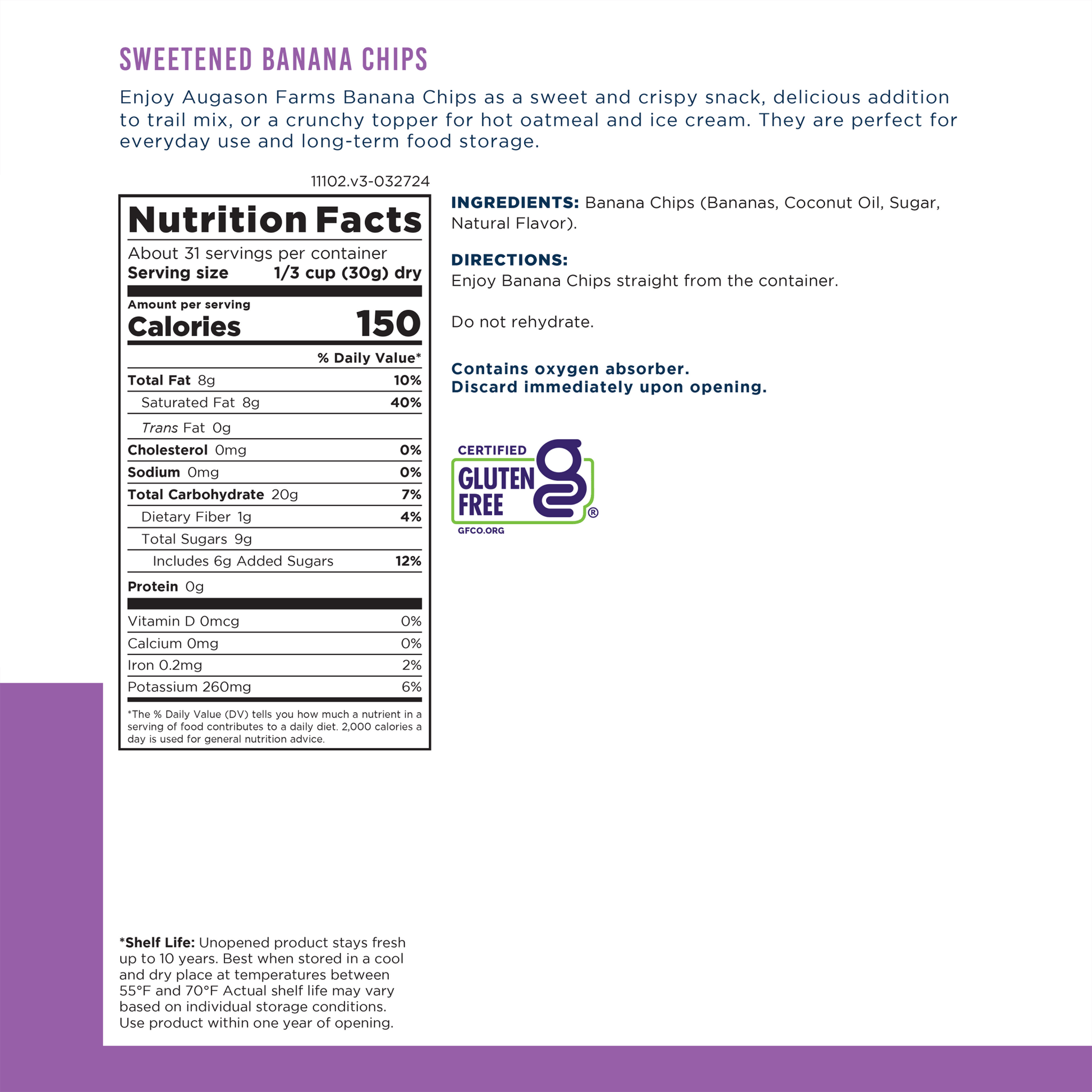 Sweetened Banana Chips Can, 31 Servings - Blessings Grow Meadows