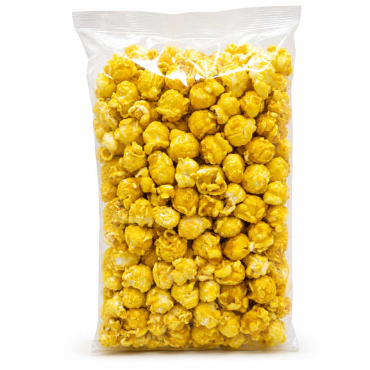 Banana popcorn from HR Poppin' Snacks in a 7 oz bag, featuring crunchy popcorn coated with banana flavor.