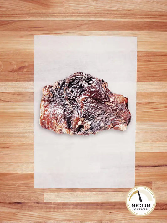 Farm Hounds beef gullet chews for dogs, showing a close-up of the natural, textured beef gullet treat on a neutral background.