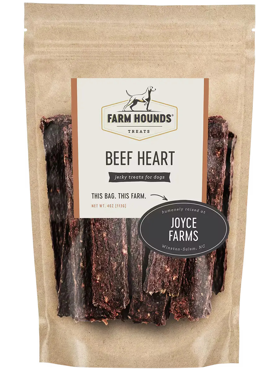 Fresh beef heart from Farm Hounds, showing the front view of the rich, red organ meat with visible muscle texture.
