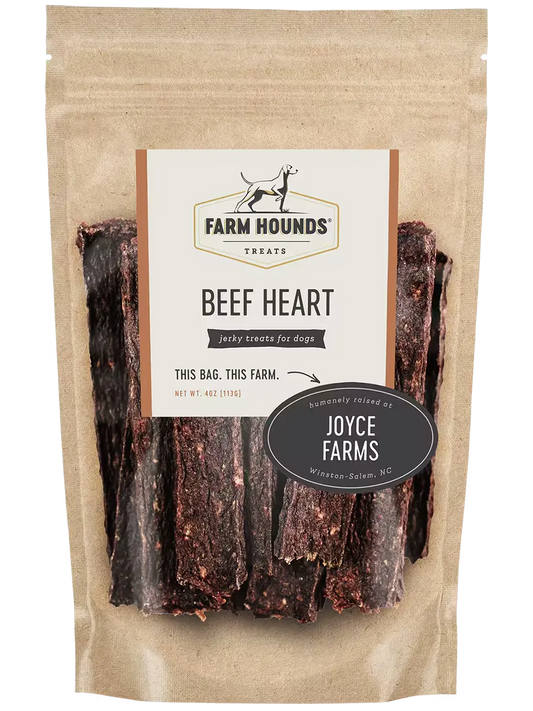 Fresh beef heart from Farm Hounds, showing the front view of the rich, red organ meat with visible muscle texture.