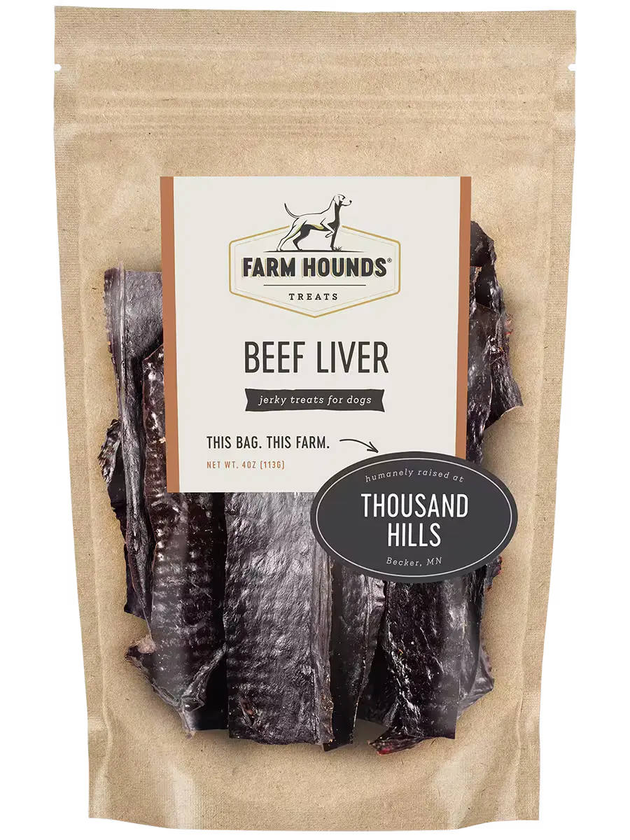 Fresh beef liver from Farm Hounds, raw organ meat with a rich, red color, shown from the front view.