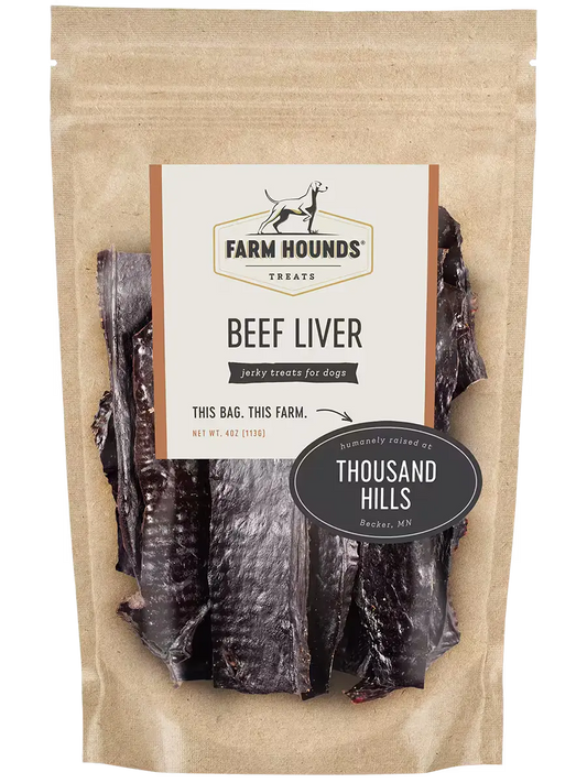 Fresh beef liver from Farm Hounds, raw organ meat with a rich, red color, shown from the front view.