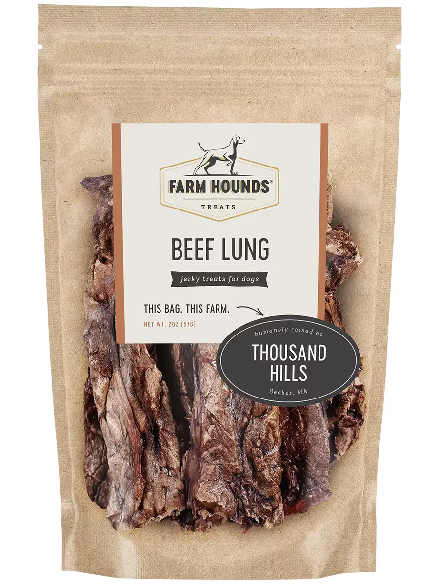Front view of natural beef lung, an organ dog treat from Farm Hounds, showing its textured, sliced appearance.