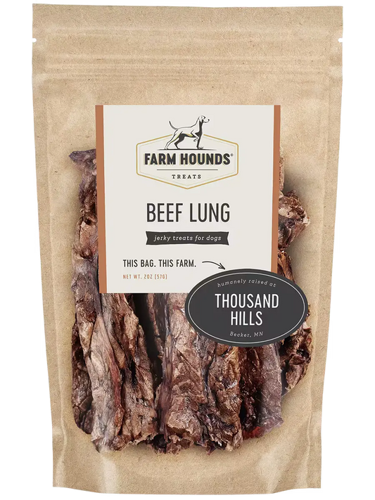 Front view of natural beef lung, an organ dog treat from Farm Hounds, showing its textured, sliced appearance.