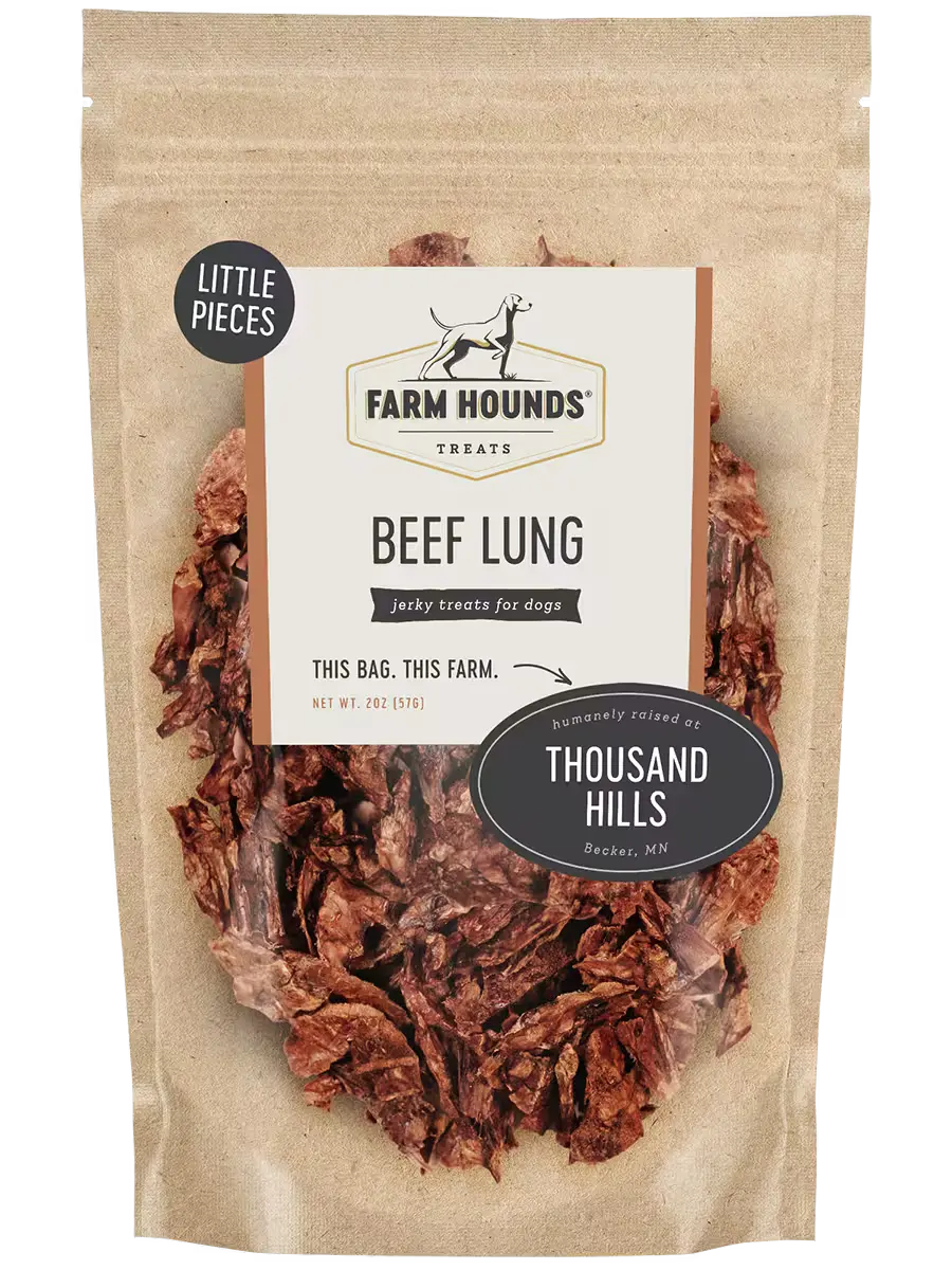 Small pieces of Farm Hounds beef lung organ meat, shown in a natural front view of the product.