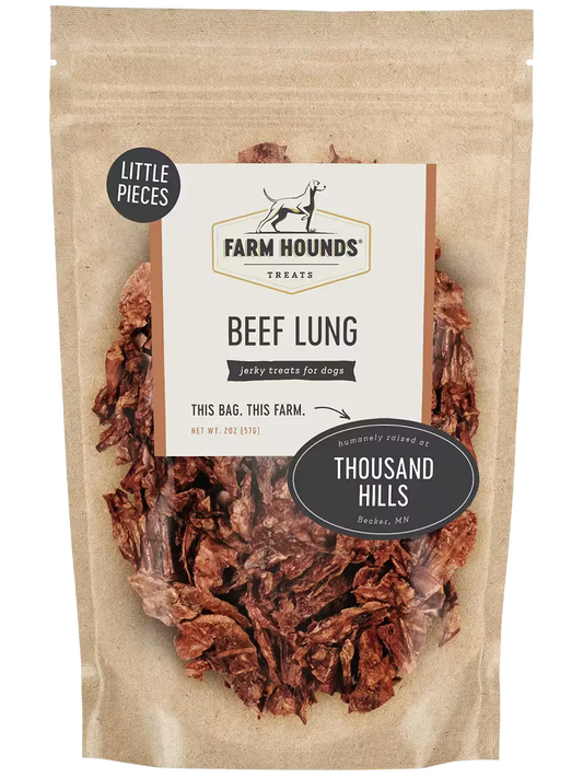 Small pieces of Farm Hounds beef lung organ meat, shown in a natural front view of the product.