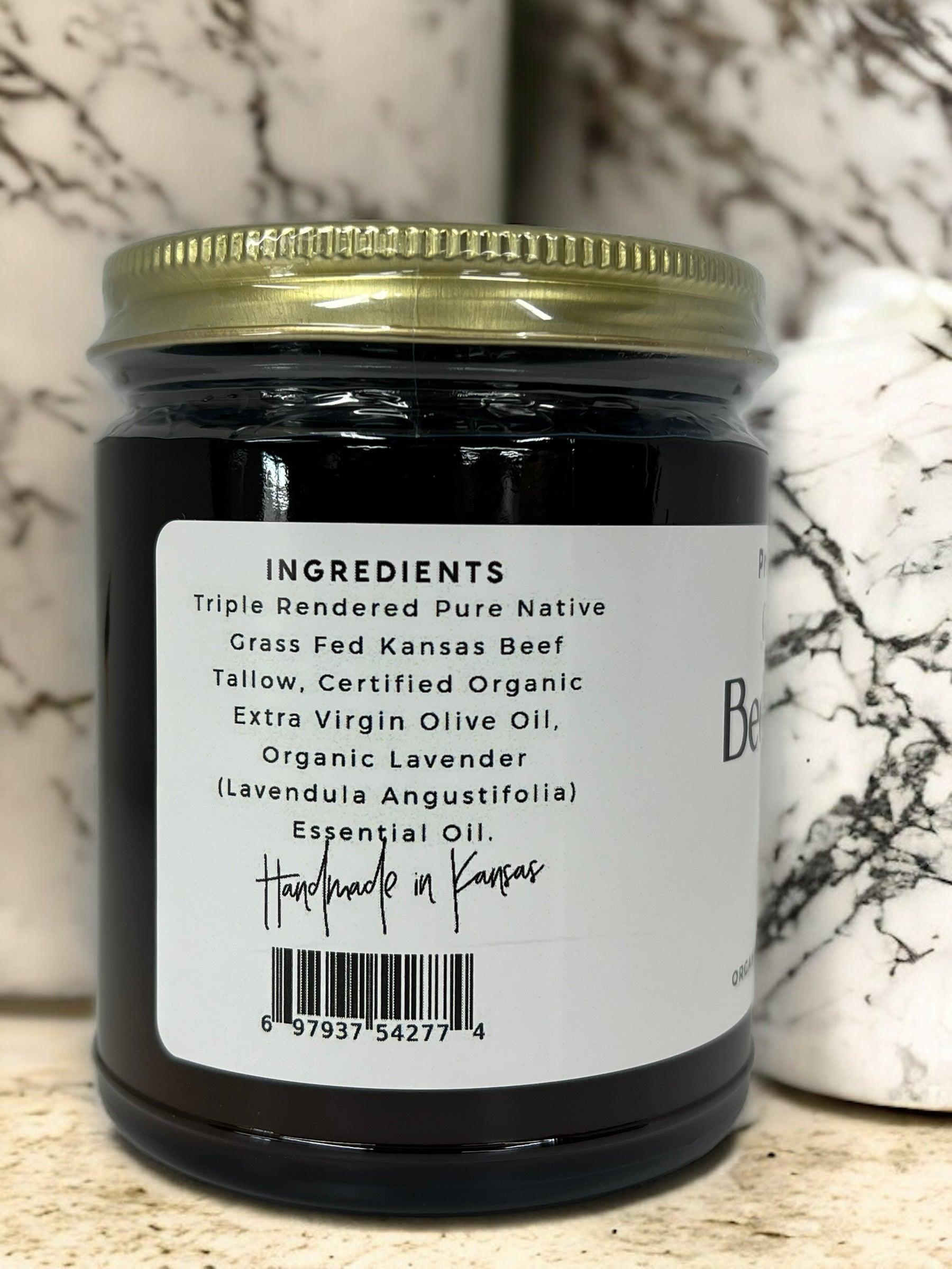 Beef Tallow Balm - 4 oz - Made in USA - Organic Grass Fed and Finished Tallow - Moisturizing Skin Care - Blessings Grow Meadows