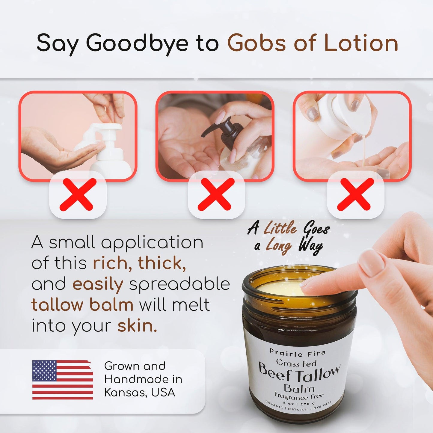 Beef Tallow Balm - 4 oz - Made in USA - Organic Grass Fed and Finished Tallow - Moisturizing Skin Care - Blessings Grow Meadows