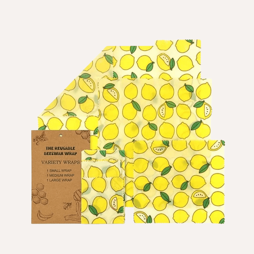 Reusable Tilley + Me beeswax food wraps for sustainable food storage, featuring organic beeswax and vibrant fabric patterns.