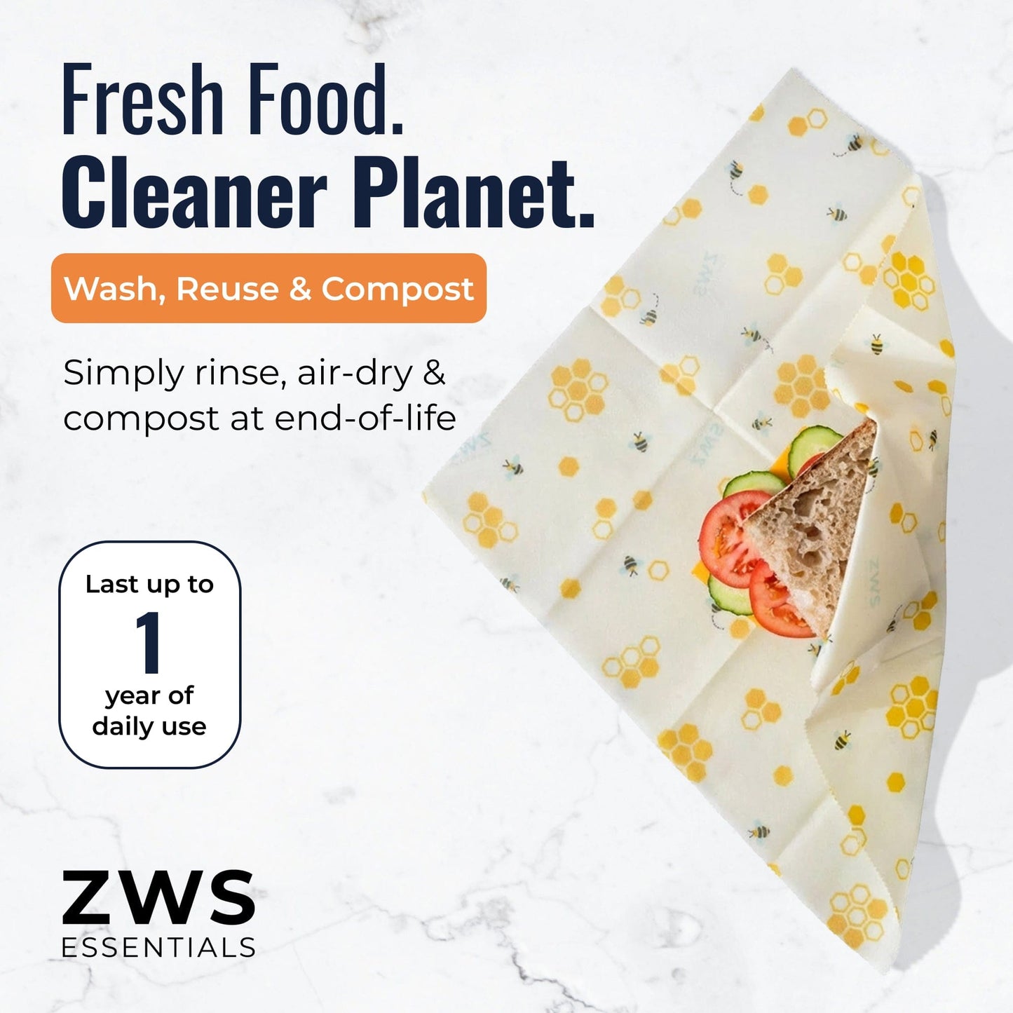 Set of beeswax food wraps with honeycomb pattern, plastic-free food storage solution from ZeroWasteStore.com.
