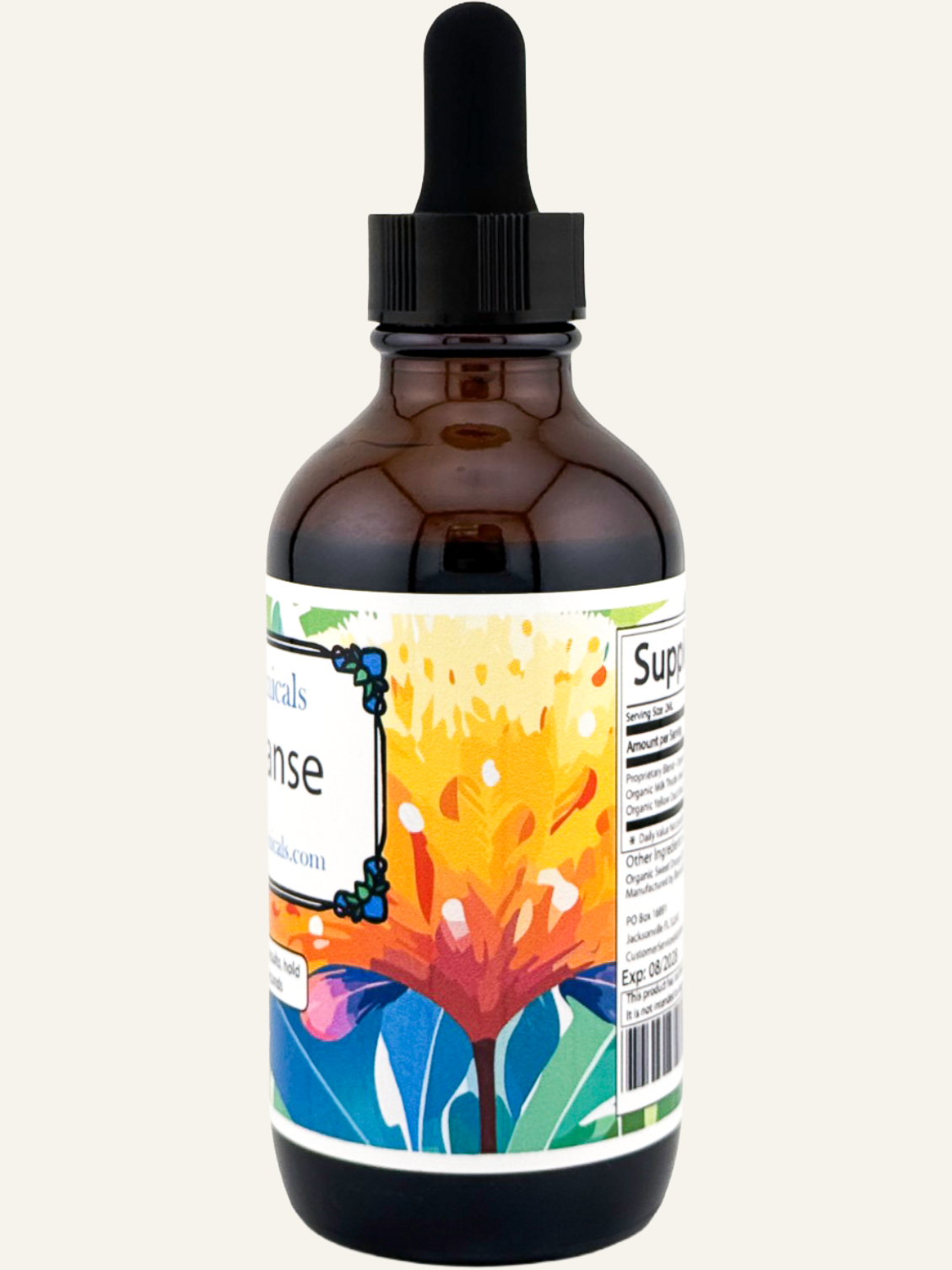 Organic Liver Cleanse herbal tincture by Blessed Botanicals showing the side label with natural herbal ingredients.