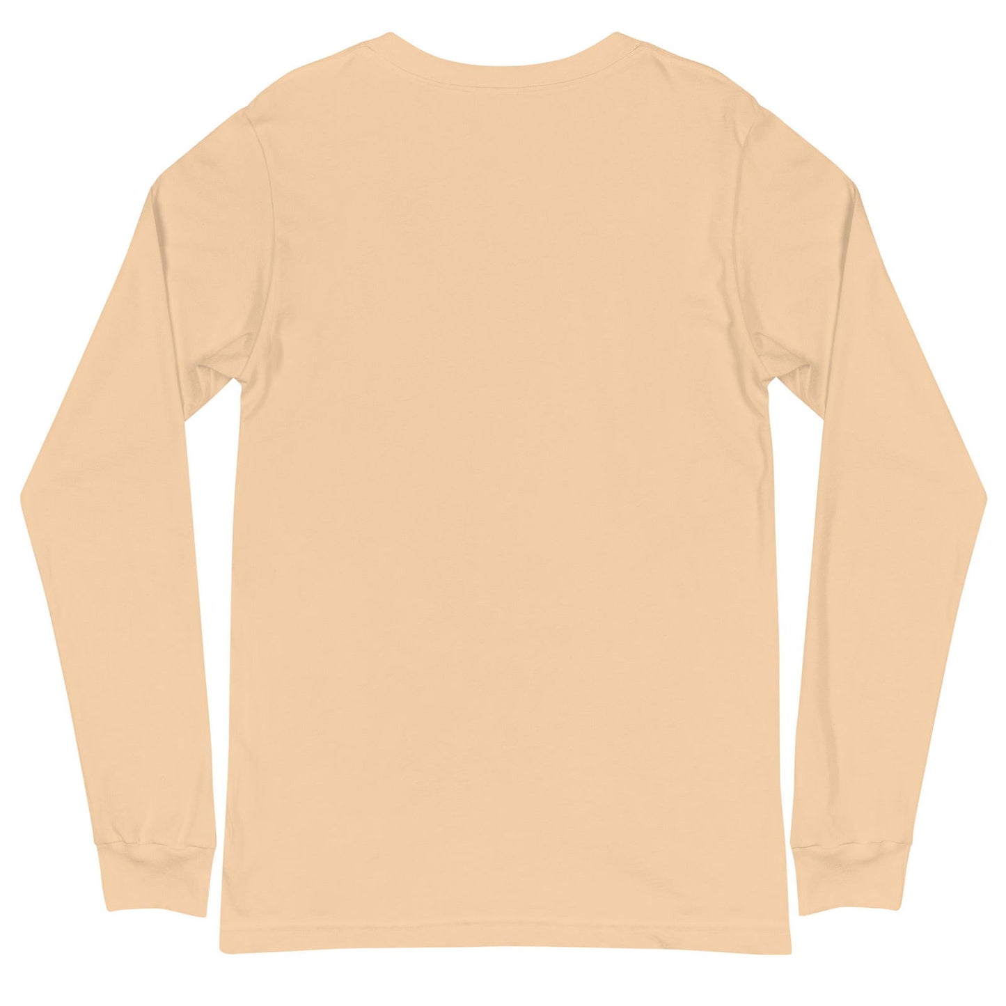 Beige long-sleeve shirt back view showing subtle texture and a soft, muted peachy tone