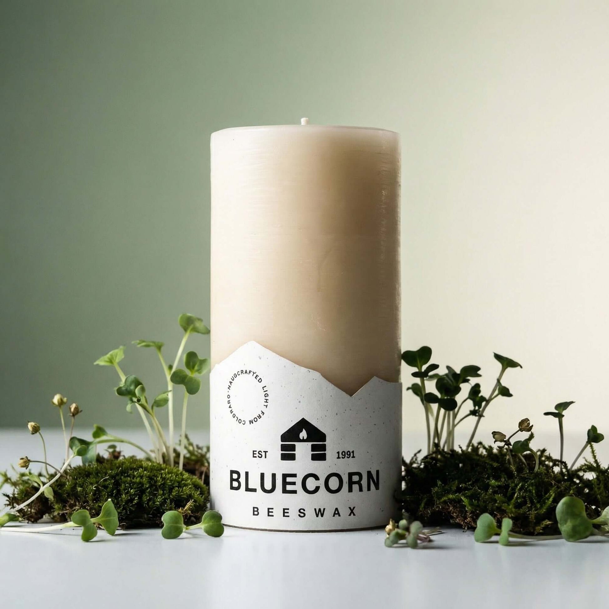 Ivory Pure Beeswax Pillar Candle by Bluecorn Candles, 3x6 inches, showing a smooth, natural beeswax finish in a pillar candle style.