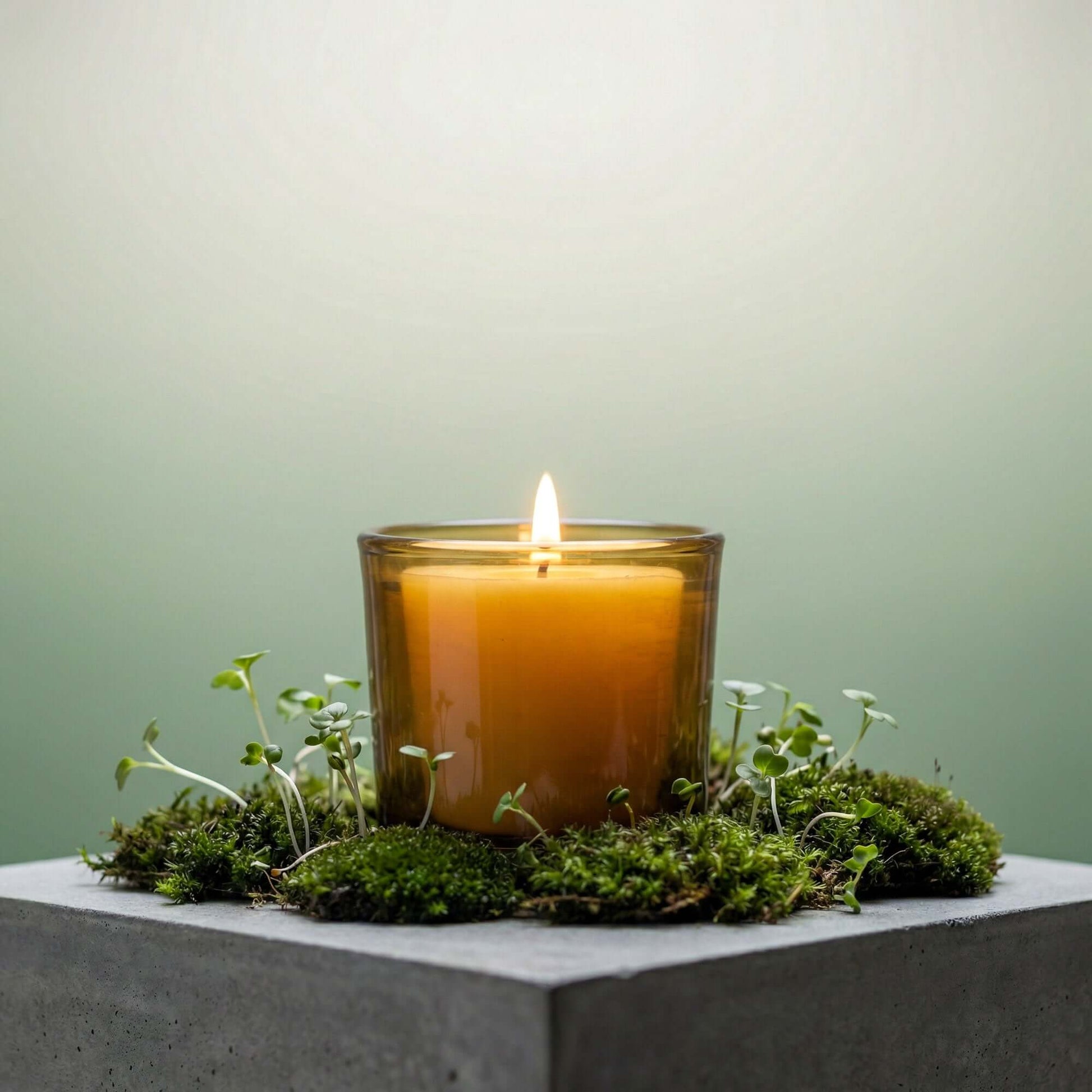 Bluecorn Candles heavy glass votive candle holder in light amber recycled glass, perfect for beeswax candles.